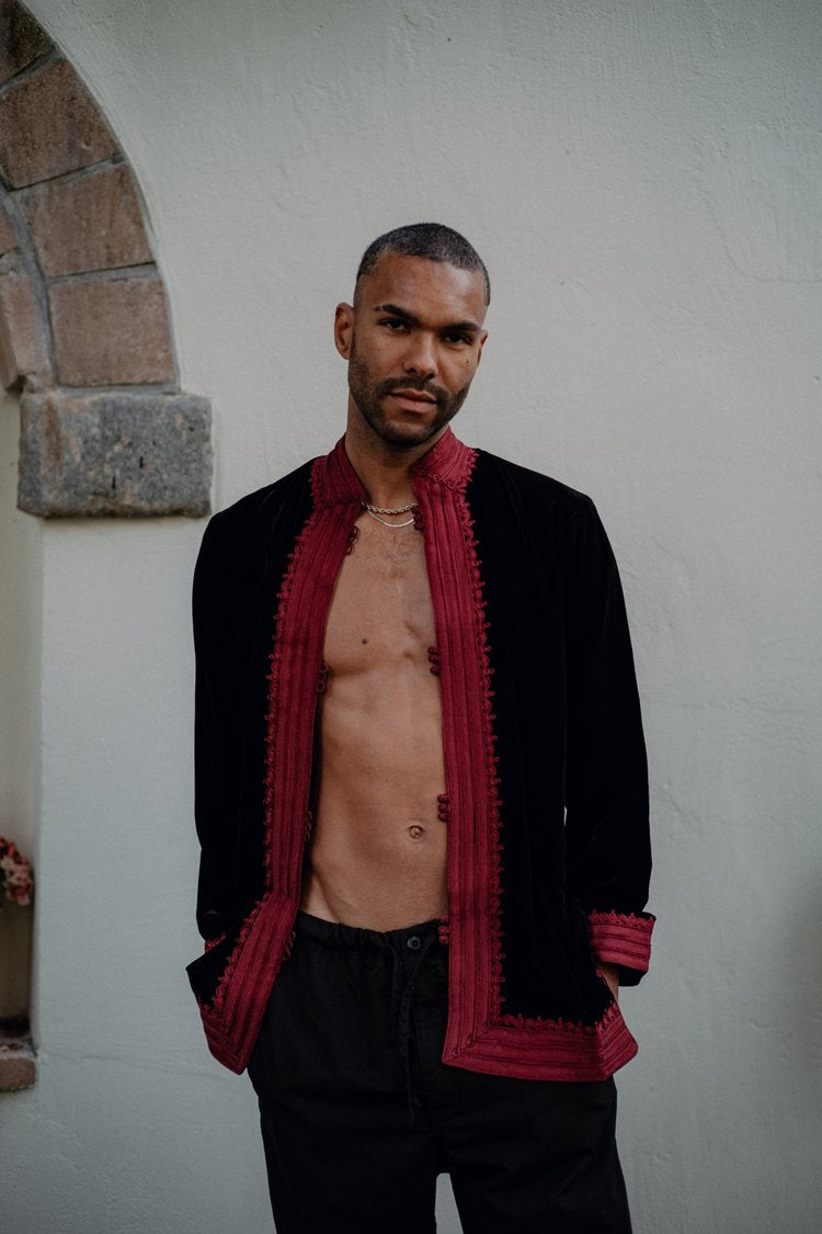 Merzouga Velvet Black with Red Embroidery Men