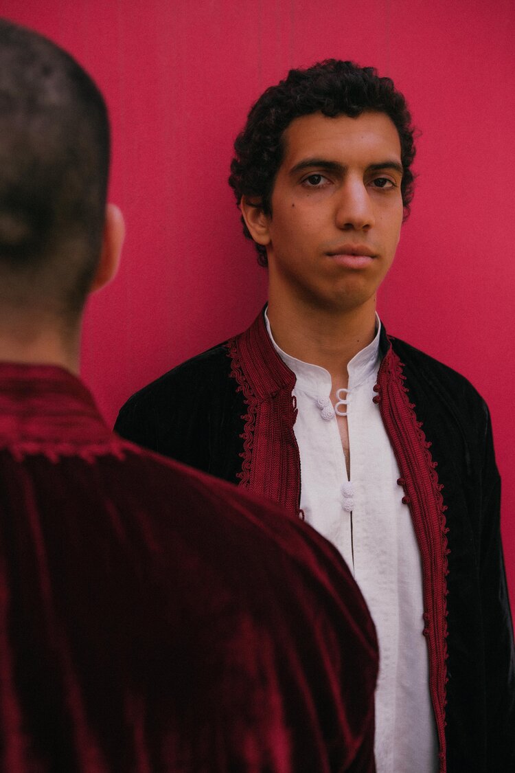 Merzouga Velvet Black with Red Embroidery Men
